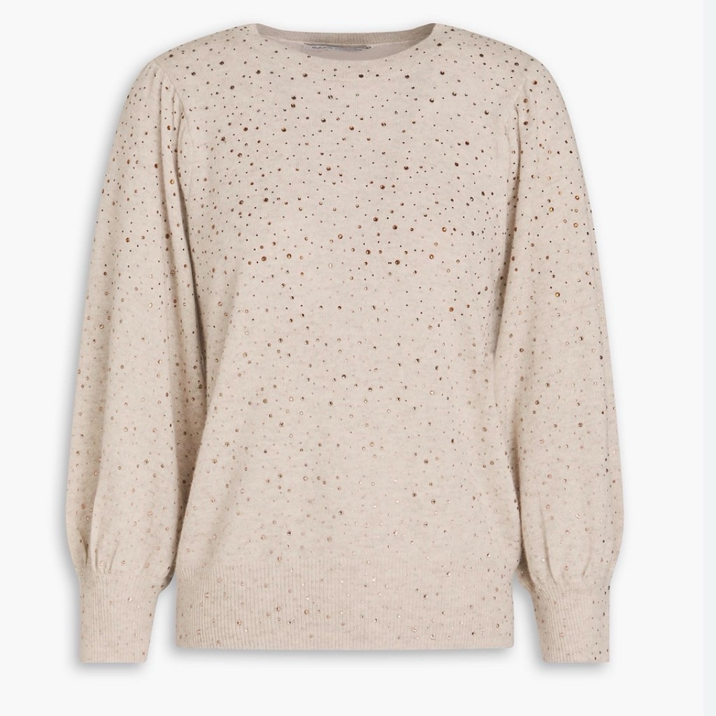 Autumn Cashmere Cream Pink Peach Tan Crystals Speckled Sweater M